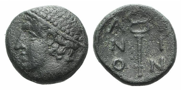 Thrace, Ainos, c. 280-200 BC. Æ (17mm, 5.77g, 6h). Head of Hermes l., wearing la...