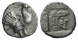 Thrace, Dikaia, c. 480-450 BC. AR Trihemiobol (9mm, 0.97g, 9h). Cock standing r. R/ Head of Herakles r., wearing lion skin, within incuse square. Schö...
