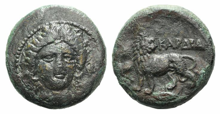Thrace, Kardia, c. 350-309 BC. Æ (19mm, 6.53g, 5h). Wreathed head of Persephone ...