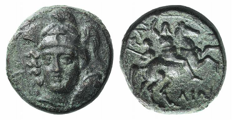Thessaly, Pharsalos, 3rd century BC. Æ Trichalkon (19mm, 6.76g, 6h). Helmeted he...