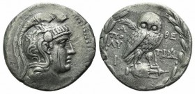 Attica, Athens, c. 149-8 BC. AR Tetradrachm (31mm, 16.51g, 12h). New Style Coinage. Polychares and Timarchides, magistrates. Helmeted head of Athena r...