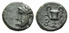 Cyclades, Syros, 3rd-1st centuries BC. Æ (11mm, 1.98g, 12h). Wreathed head of Dionysos l. R/ Kantharos. SNG Copenhagen -; cf. Laffaille 134 (symbols)....