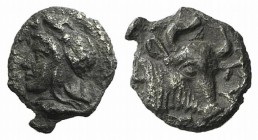 Mysia, Kyzikos, c. 410-390 BC. AR Hemiobol (6mm, 0.29g, 9h). Head of Attis l., wearing Phrygian cap. R/ Head of bull facing slightly r. Von Fritze II ...