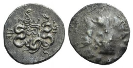 Mysia, Pergamon, c. 123 BC. AR Cistophoric Tetradrachm (25mm, 12.43g, 12h). Cista mystica with serpent; all within ivy wreath. R/ Bow-case with serpen...