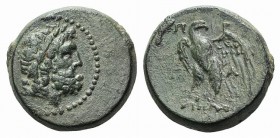 Mysia, Pergamon, early-mid 2nd century BC. Æ (21mm, 8.51g, 12h). Head of Asklepios r. R/ Eagle standing l., head r., on thunderbolt. SNG BnF 1870–1. G...