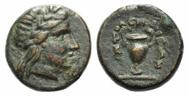 Troas, Larissa-Ptolemais, c. 3rd century BC. Æ (11mm, 2.07g, 12h). Laureate head of Apollo r. R/ Amphora. SNG Turkey 9, 659-61. Brown patina, VF