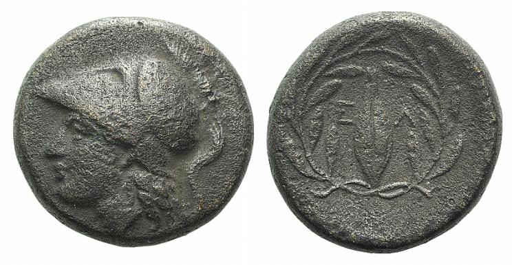 Aeolis, Elaia, mid 4th-3rd century BC. Æ (17mm, 6.63g, 5h). Helmeted head of Ath...