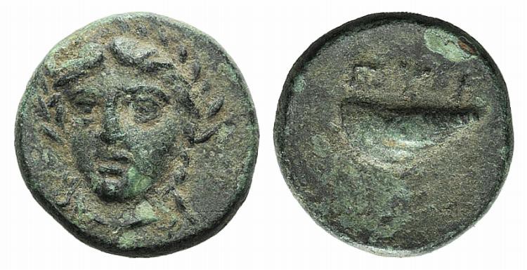 Aeolis, Gyrneion, 4th century BC. Æ (11mm, 1.58g, 3h). Laureate head of Apollo f...