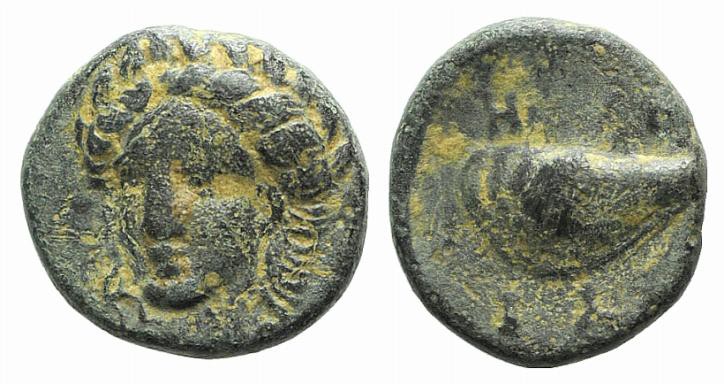 Aeolis, Gyrneion, 4th century BC. Æ (10mm, 1.58g, 3h). Laureate head of Apollo f...