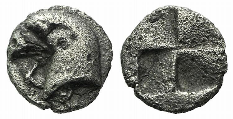 Aeolis, Kyme, c. 450-400 BC. AR Hemiobol (6mm, 0.44g). Head of eagle l.; K to l....