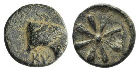 Aeolis, Kyme, c. 350-320 BC. Æ (10mm, 1.13g). Eagle head r.; KY before. R/ Floral pattern. SNG Copenhagen -; SNG von Aulock -; BMC -. Rare, green pati...
