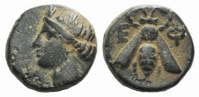 Ionia, Ephesos, c. 375 BC. Æ (9mm, 1.29g, 12h). Female head l. R/ Bee. SNG Copenhagen 256; SNG von Aulock 1839. Green patina, VF