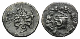 Ionia, Ephesos, c. 95-94 BC. AR Cistophoric Tetradrachm (26mm, 12.53g, 1h). Cista mystica with serpent; all within ivy wreath. R/ Bow-case with serpen...