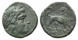 Ionia, Miletos, c. 350-325 BC. Æ (17mm, 3.63g, 12h). Ion[…], magistrate. Laureate head of Apollo r. R/ Lion standing r., head l.; star above, monogram...