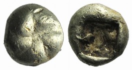 Ionia, Uncertain mint, c. 600-550 BC. EL 1/48 Stater (4mm, 0.24g). Lion’s paw. R/ Incuse square. Karwiese series I; ATEC 107. VF