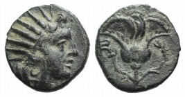 Islands off Caria, Rhodes, c. 166-88 BC. Æ (11mm, 1.42g, 12h). Radiate head of Helios r. R/ Rose with bud to r. SNG Keckman 607; SNG von Aulock 2835; ...