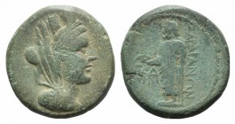 Lydia, Sardeis, c. 3rd century BC. Æ (21mm, 8.38g, 12h). Turreted and veiled head of Tyche r. R/ Zeus Lydios standing l., holding eagle and sceptre; t...