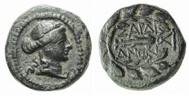 Lydia, Sardeis, 2nd-1st century BC. Æ (13mm, 4.86g, 9h). Laureate head of Apollo r. R/ Ethnic around club within wreath. SNG Copenhagen 470-482; SNG v...