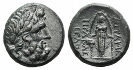 Phrygia, Apameia, c. 100-50 BC. Æ (21mm, 7.52g, 12h). Herakle-, and Eglo-, magistrates. Laureate head of Zeus r. R/ Cult statue of Artemis Anaïtis fac...