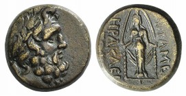 Phrygia, Apameia, c. 100-50 BC. Æ (17mm, 7.10g, 11h). Herakle-, and Eglo-, magistrates. Laureate head of Zeus r. R/ Cult statue of Artemis Anaïtis fac...