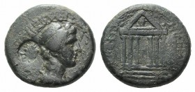 Phrygia, Hierapolis. Pseudo-autonomous issue. Time of Claudius (41-54). Æ (19mm, 5.64g, 12h). M. Sullios Antiochos, grammateus. Laureate head of Apoll...