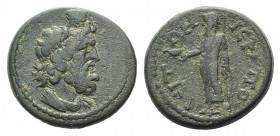 Phrygia, Hierapolis. Pseudo-autonomous issue. 2nd century AD. Æ (20mm, 5.54g, 6h). Draped bust of Serapis r., wearing modius. R/ Zeus Laodiceus standi...