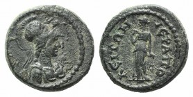 Phrygia, Hierapolis. Pseudo-autonomous issue, 2nd-3rd century AD. Æ (15mm, 3.47g, 12h). Helmeted and cuirassed bust of Athena r., wearing aegis. R/ Ne...