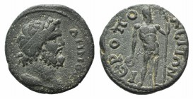 Phrygia, Hieropolis. Pseudo-autonomous issue, c. 3rd century AD. Æ (21mm, 5.13g, 6h). Diademed and draped bust of Demos r. R/ Poseidon standing r., ho...