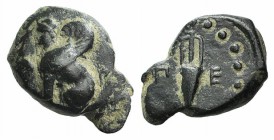 Pamphylia, Perge(?), c. 2nd-1st century BC. Æ (11mm, 1.29g, 12h). Sphinx seated l. R/ Amphora flanked by Π-E. SNG BnF -; SNG Copenhagen -; SNG von Aul...