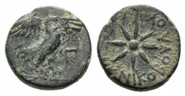 Pisidia, Antioch, c. 36-25 BC. Æ (14mm, 2.92g). Nikoboulos, magistrate. Eagle standing r. on thunderbolt, wings open; Γ to r. R/ Eight-pointed star. S...