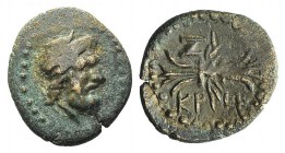 Pisidia, Cremna. Pseudo-autonomous issue. Time of Augustus, 27 BC - AD 14. Æ (17mm, 3.32g, 9h), year 7 (26/5 BC). Laureate head of Zeus r. R/ Thunderb...