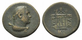Cappadocia, Eusebia-Caesarea. Pseudo-autonomous issue. Time of Archelaus (36 BC-17 AD). Æ (24mm, 7.82g, 12h). Laureate head of Hercules r., with lion ...