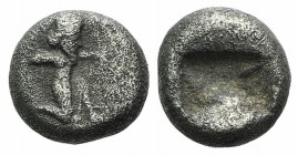 Achaemenid Kings of Persia, c. 505-480 BC. AR Third Siglos (8mm, 1.73g). Persian king or hero, wearing kidaris and kandys, quiver over shoulder, in kn...