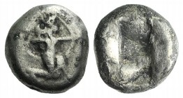 Achaemenid Kings of Persia, c. 505-485 BC. AR Siglos (14mm, 4.71g). Persian king or hero in kneeling-running stance r., holding quiver and bow. R/ Inc...