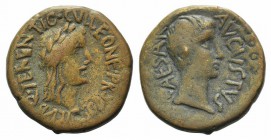 Augustus (27 BC-AD 14). Sicily, Lilybaeum. Æ (22mm, 6.93g, 12h). Q. Terentius Culleo, proconsul. Bare head of Augustus r. R/ Laureate head of Apollo r...