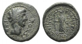 Augustus (27 BC-AD 14). Caria, Antioch ad Maeandrum. Æ (16mm, 3.93g, 12h). Bare head r. R/ Athena standing l., holding spear and shield. RPC I 2834. G...