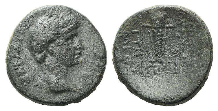 Augustus (27 BC-AD 14). Phrygia, Apameia. Æ (19mm, 5.14g, 11h). Dionysios Apollo...