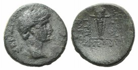 Augustus (27 BC-AD 14). Phrygia, Apameia. Æ (19mm, 5.14g, 11h). Dionysios Apolloniou and Meliton, magistrates. Laureate head r. R/ Facing statue of Ar...