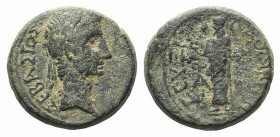 Augustus (27 BC-AD 14). Phrygia, Laodicea ad Lycum. Æ (17mm, 4.32g, 12h). Zeuxis, philalethes, c. 15 BC. Laureate head r. r/ Zeus Laodikeos standing l...