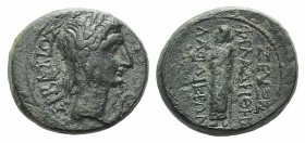 Augustus (27 BC-AD 14). Phrygia, Laodicea ad Lycum. Æ (18mm, 6.01g, 12h). Zeuxis Philalethes, magistrate, c. 15 BC(?). Laureate head r.; lituus before...