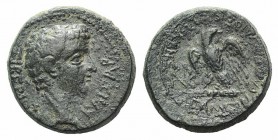 Tiberius (14-37). Phrygia, Apameia. Æ (20mm, 6.37g, 6h). C. Julius Callicles, magistrate, c. 14-9. Bare head r. R/ Eagle standing l. on thunderbolt, h...
