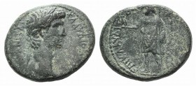 Claudius (41-54). Phrygia, Aezanis. Æ (20mm, 4.95g, 12h). Claudius Hierax, magistrate. Laureate head r. R/ Zeus standing l., holding eagle and sceptre...