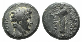 Claudius (41-54). Phrygia, Laodicea ad Lycum. Æ (18mm, 6.09g, 12h). Anton. Polemon, son of Zenon. Bare head r. R/ Zeus Laodiceus standing l., holding ...