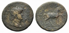 Nero (54-68). Aeolis, Cyme. Æ (19mm, 4.57g, 1h), c. 63-8. Laureate head r. R/ Horse prancing r. RPC I 2435; SNG Copenhagen 141-2; BMC 126-7. Brown pat...