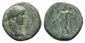 Nero (54-68). Phrygia, Ankyra. Æ (18mm, 4.05g, 12h). Claudius Artemidoros, magistrate. Bare head r. R/ Zeus standing l., holding anchor and sceptre. R...