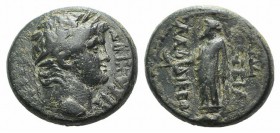 Nero (54-68). Phrygia, Laodicea ad Lycum. Æ (19mm, 6.22g, 12h). Aineias, magistrate. Laureate head r. R/ Jupiter standing l., holding eagle and sceptr...