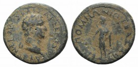 Nerva (96-98). Koinon of Galatia. Æ (28mm, 8.92g, 6h). T. Pomponius Bassus, governor. Laureate head r. R/ Mên standing facing, head l., extending hand...