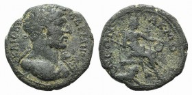 Hadrian (117-138). Phrygia, Acmoneia. Æ (19mm, 4.69g, 6h). Laureate bust r., wearing aegis. R/ Cybele wearing polos, chiton and peplos seated r., hold...