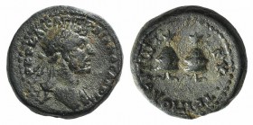 Hadrian (117-138). Phoenicia, Tripolis. Æ (14.5mm, 4.15g, 12h). Laureate head r. R/ Caps of the Dioscuri; each surmounted by star. RPC III 3831; BMC 5...