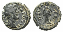 Antoninus Pius (138-161). Pamphylia, Perge. Æ (14mm, 2.88g, 6h). Laureate head r. R/ Artemis standing r., holding bow and arrow(?). RPC IV online 4951...